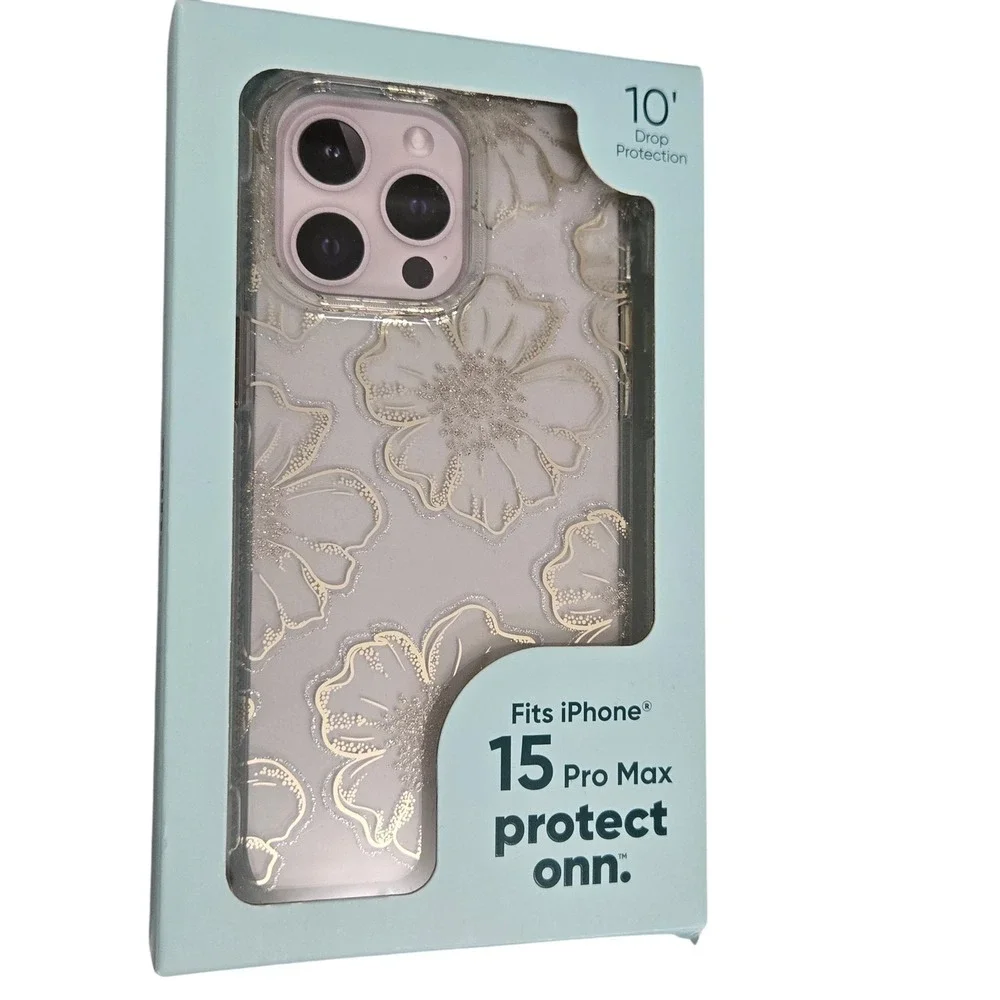 onn. Phone Case for iPhone 15 Pro Max Clear Floral Drop Protection